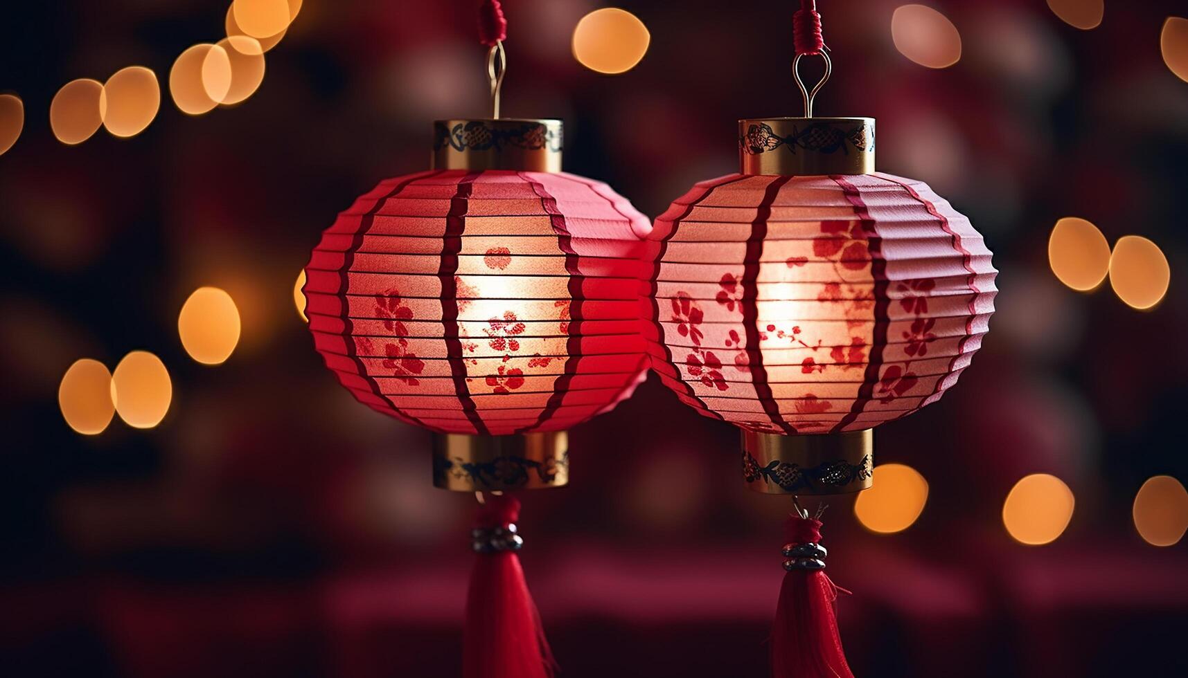 AI generated Chinese lanterns hanging in the night, illuminating the traditional festival generated by AI photo