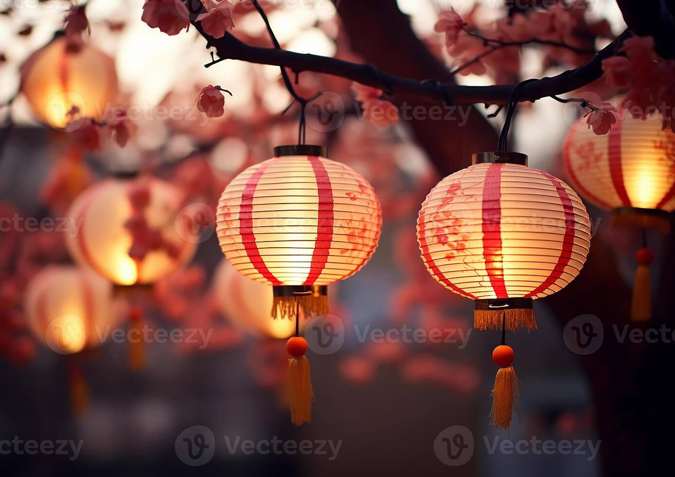 AI generated Chinese lanterns illuminate the night, celebrating traditional festivals outdoors generated by AI photo