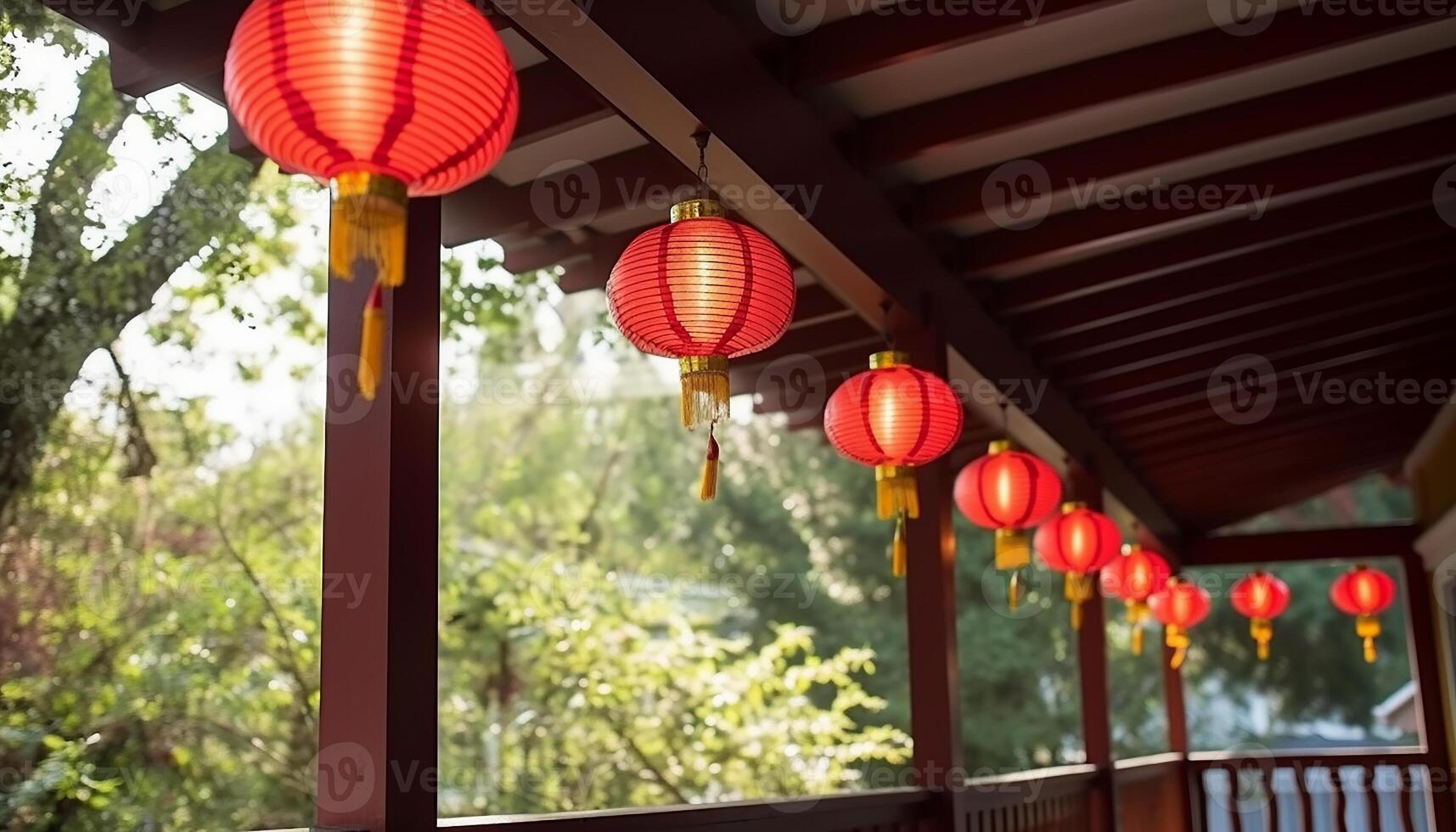 AI generated Chinese lanterns illuminate the night, symbolizing prosperity and tradition generated by AI photo