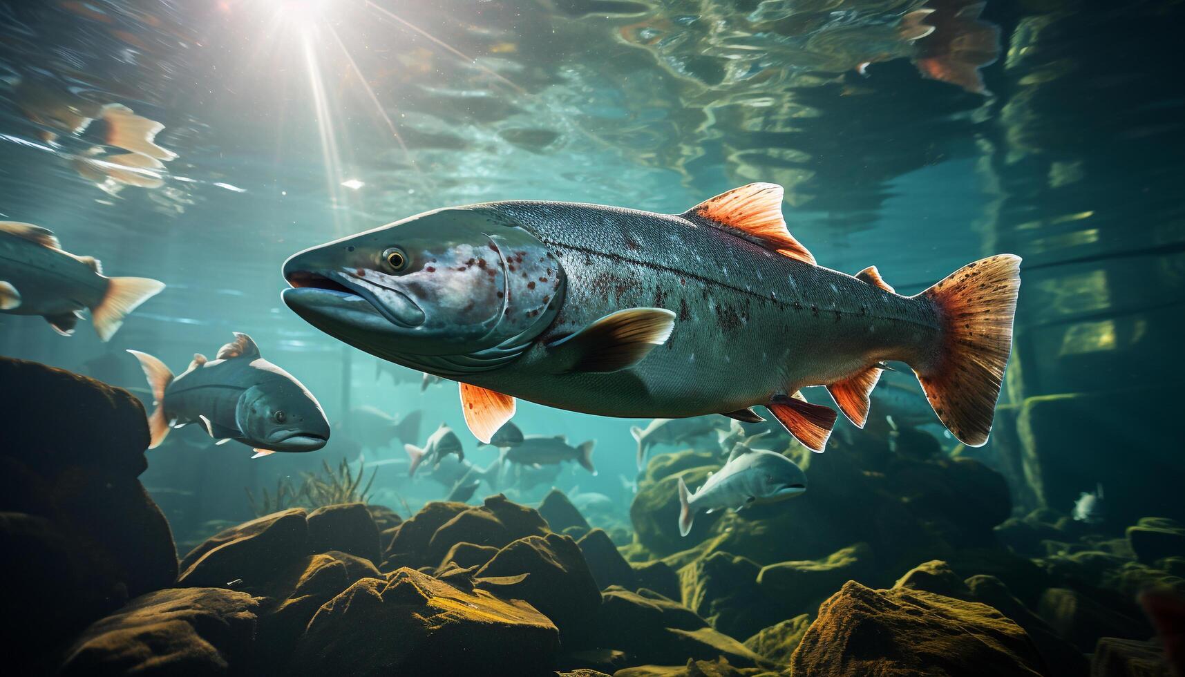 AI generated Colorful fish swimming in the underwater reef generated by AI photo
