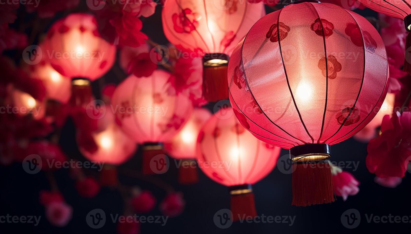 AI generated Chinese lanterns illuminate the night, symbolizing luck and prosperity generated by AI photo