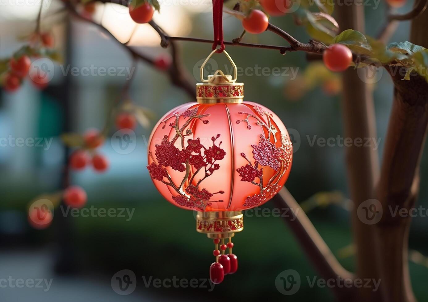 AI generated Christmas tree decoration glowing with bright Christmas lights generated by AI photo