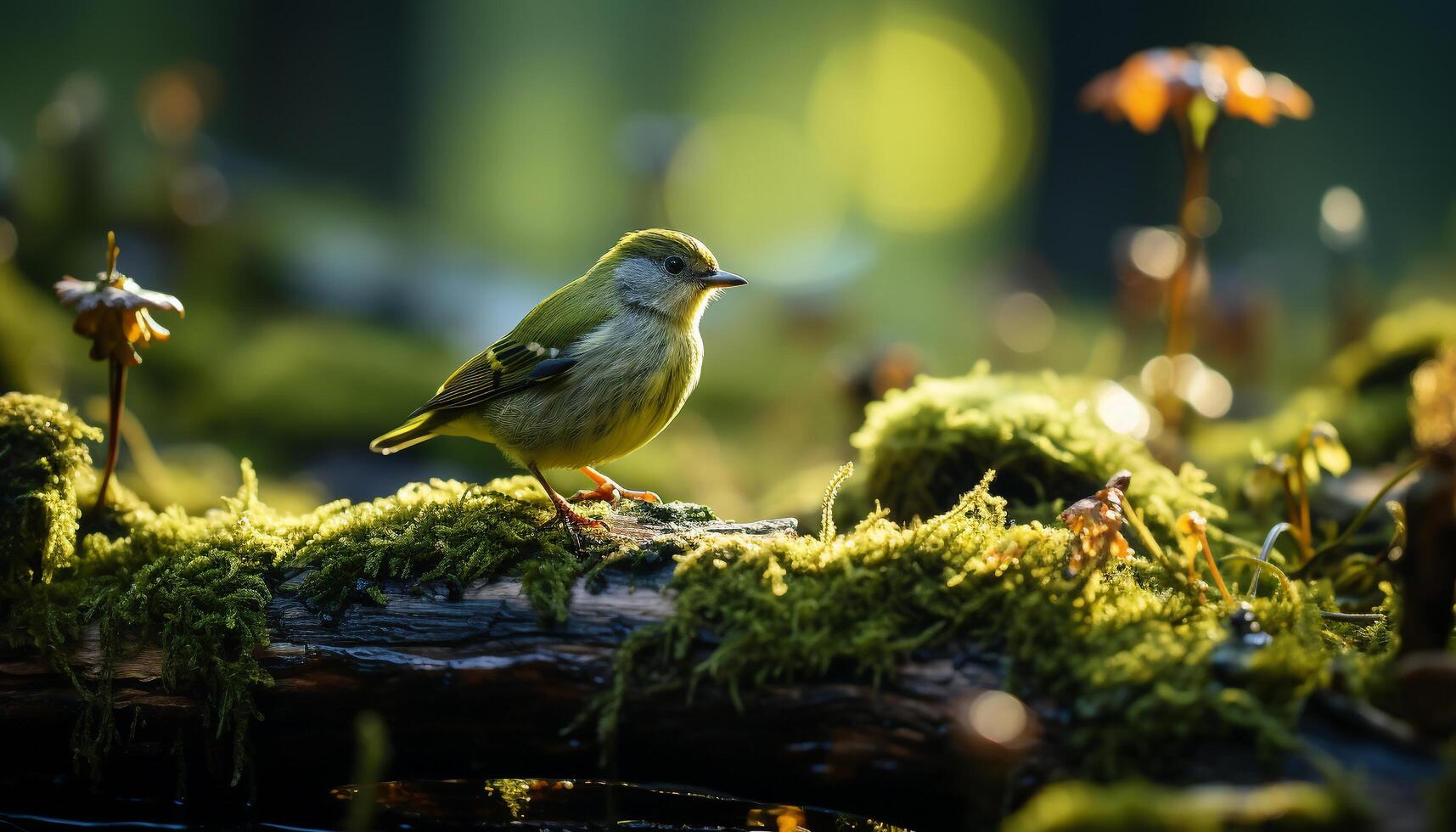 AI generated Small bird perching on branch, surrounded by nature generated by AI photo