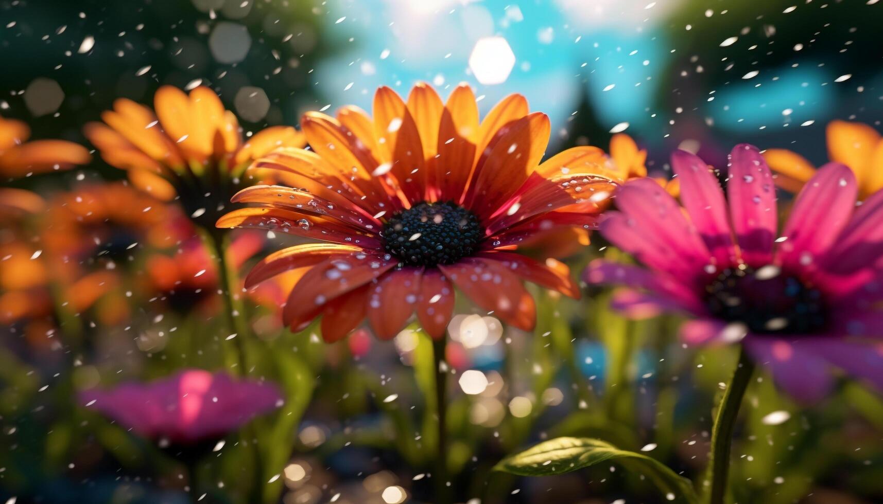 AI generated Bright daisy blossoms in meadow, capturing summer beauty generated by AI photo