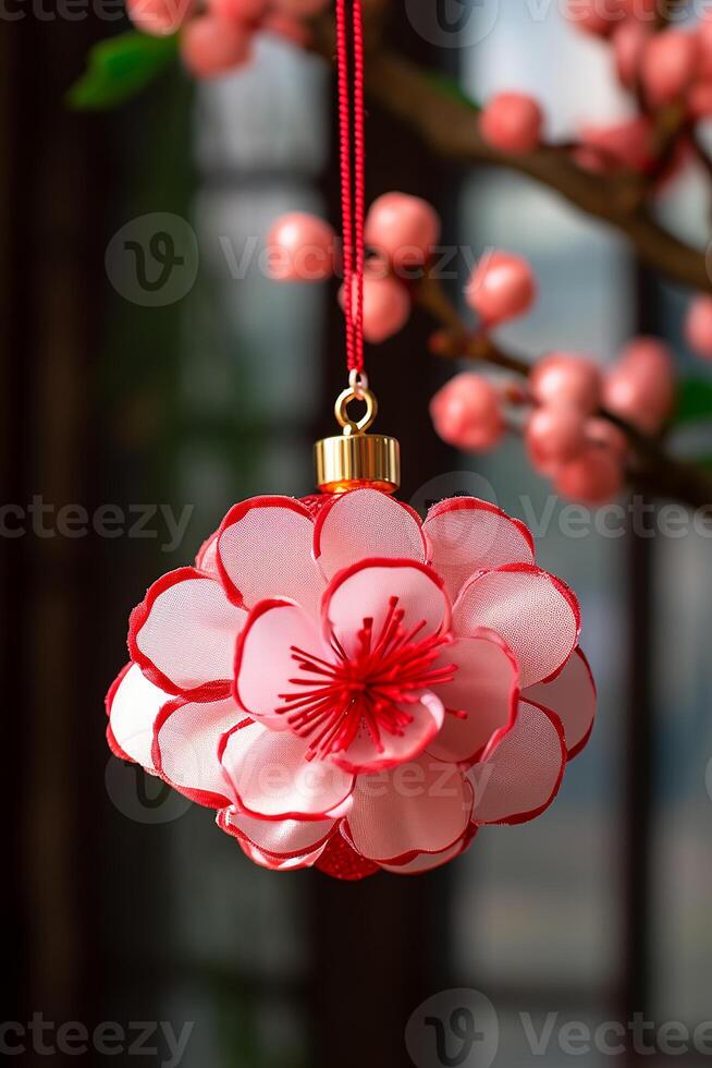 AI generated Celebration of nature gift Christmas ornament decorates winter tree generated by AI photo