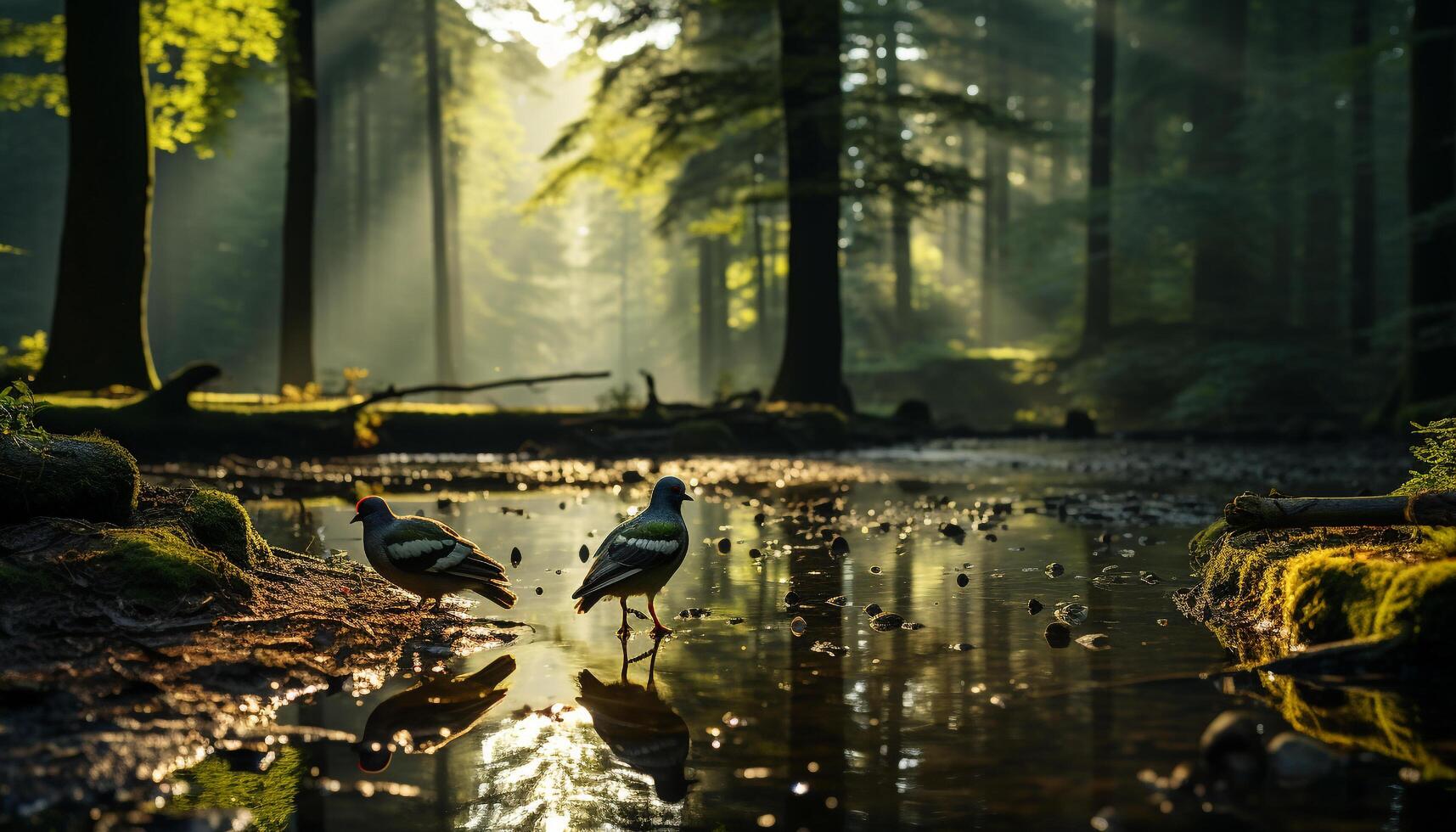 AI generated Duck swims peacefully in tranquil autumn pond generated by AI photo