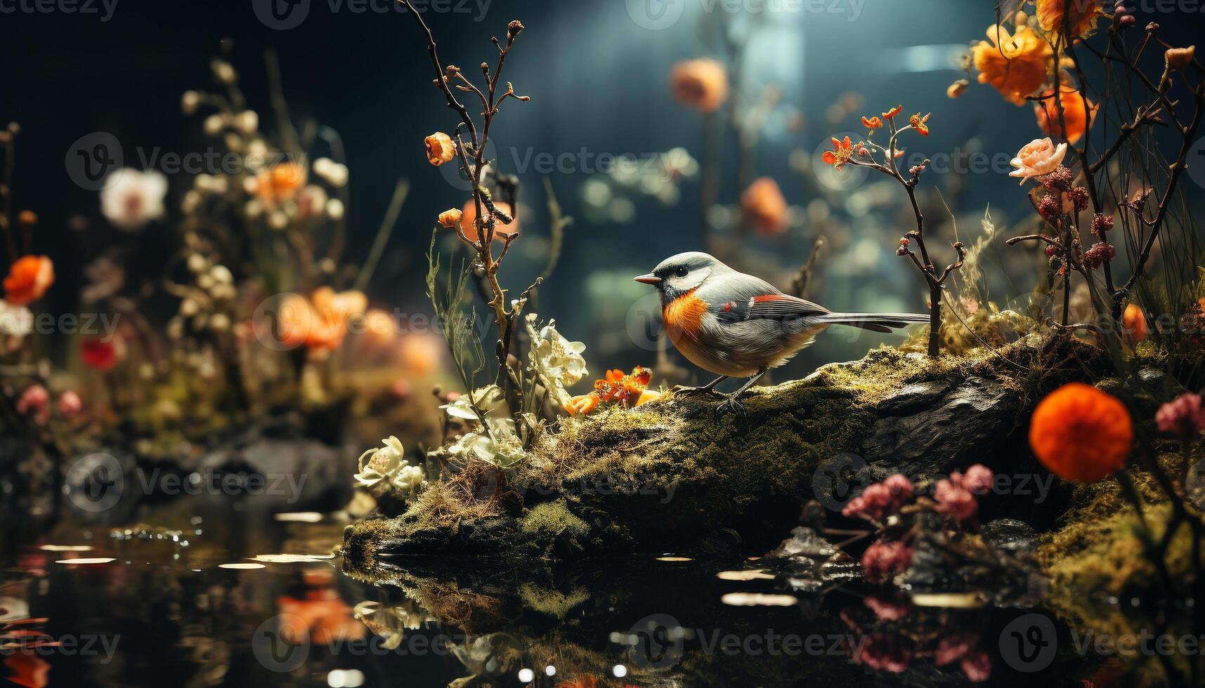 AI generated A cute bird perching on a branch generated by AI photo