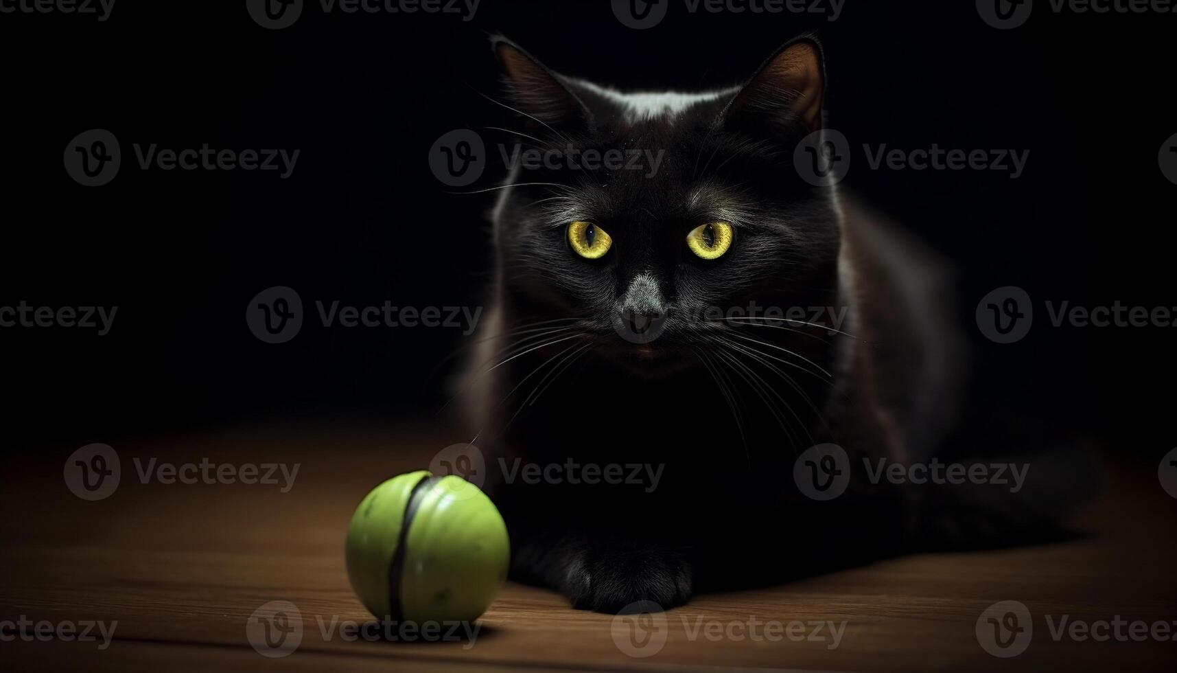 AI generated Cute kitten playing with toy, staring at camera generated by AI photo