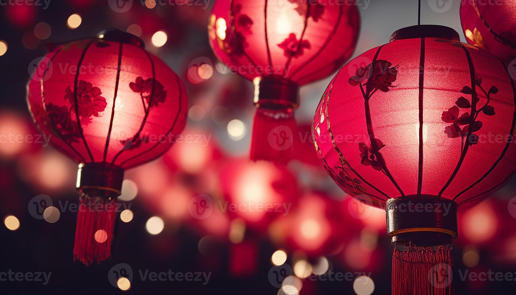 AI generated Chinese lanterns illuminate the night, celebrating traditional festivals generated by AI photo