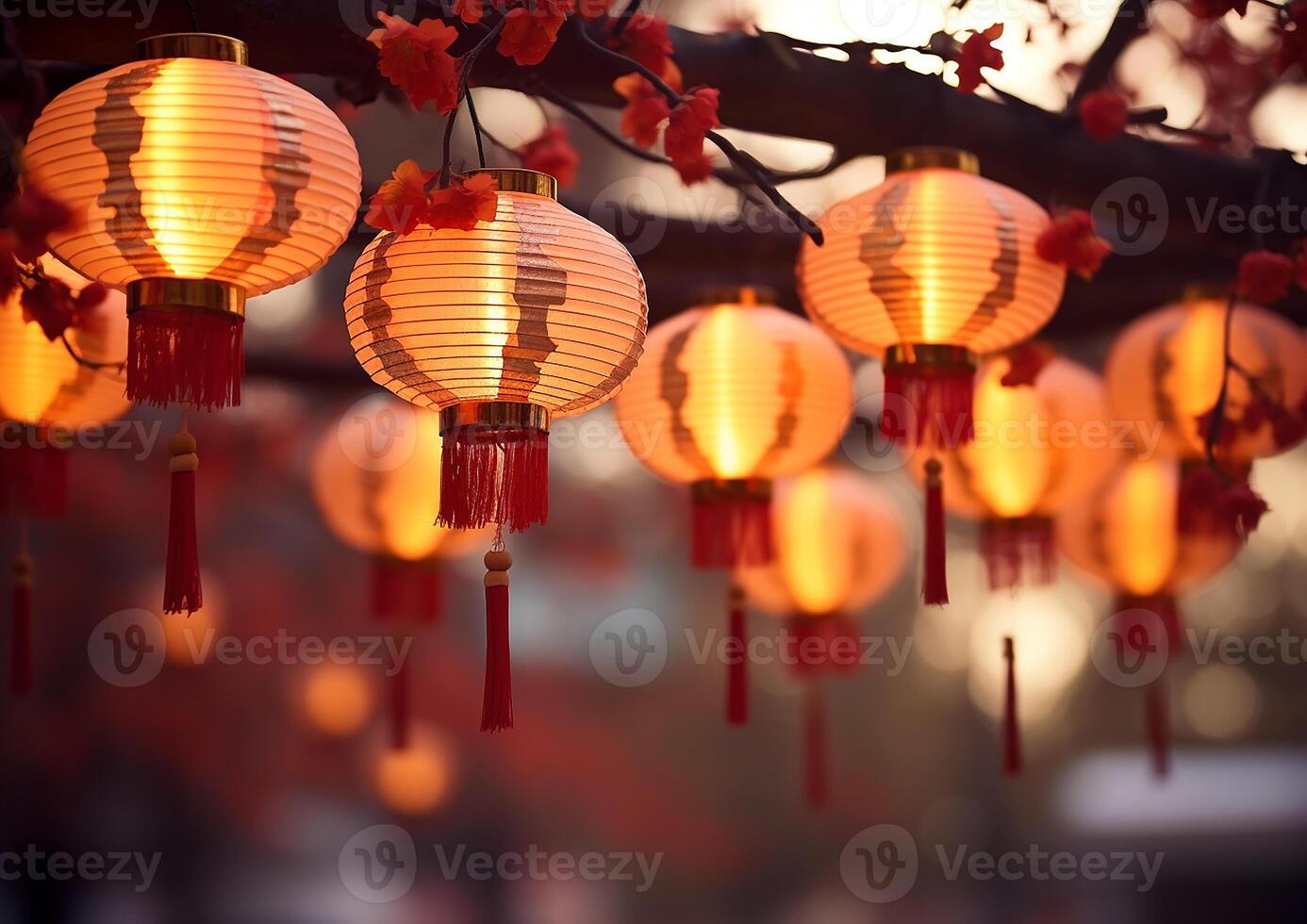 AI generated Chinese lanterns illuminate the night, celebrating traditional festivals outdoors generated by AI photo