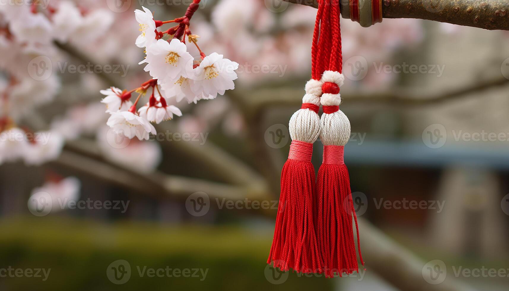 AI generated Celebration of nature beauty flower blossom hanging from tree branch generated by AI photo