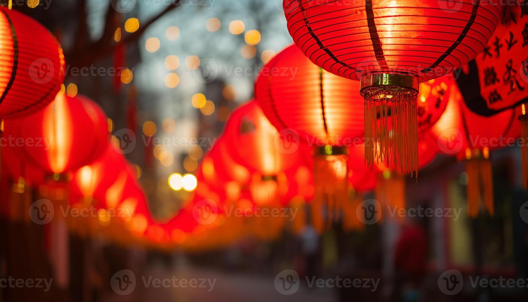 AI generated Chinese lanterns illuminate the night, symbolizing vibrant cultural celebration generated by AI photo