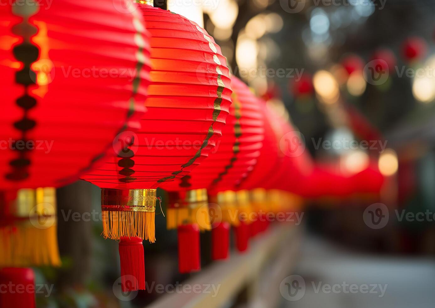 AI generated Chinese lanterns illuminate the night, symbolizing tradition and luck generated by AI photo