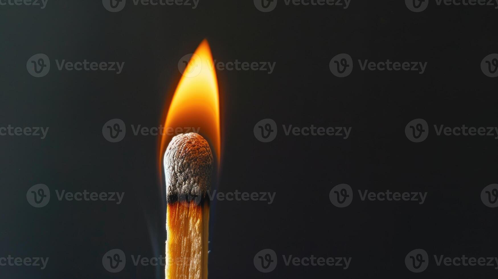 AI generated Witness the fiery intensity of a burning wooden match against a black background, a captivating and dramatic scene. Ai Generated. photo