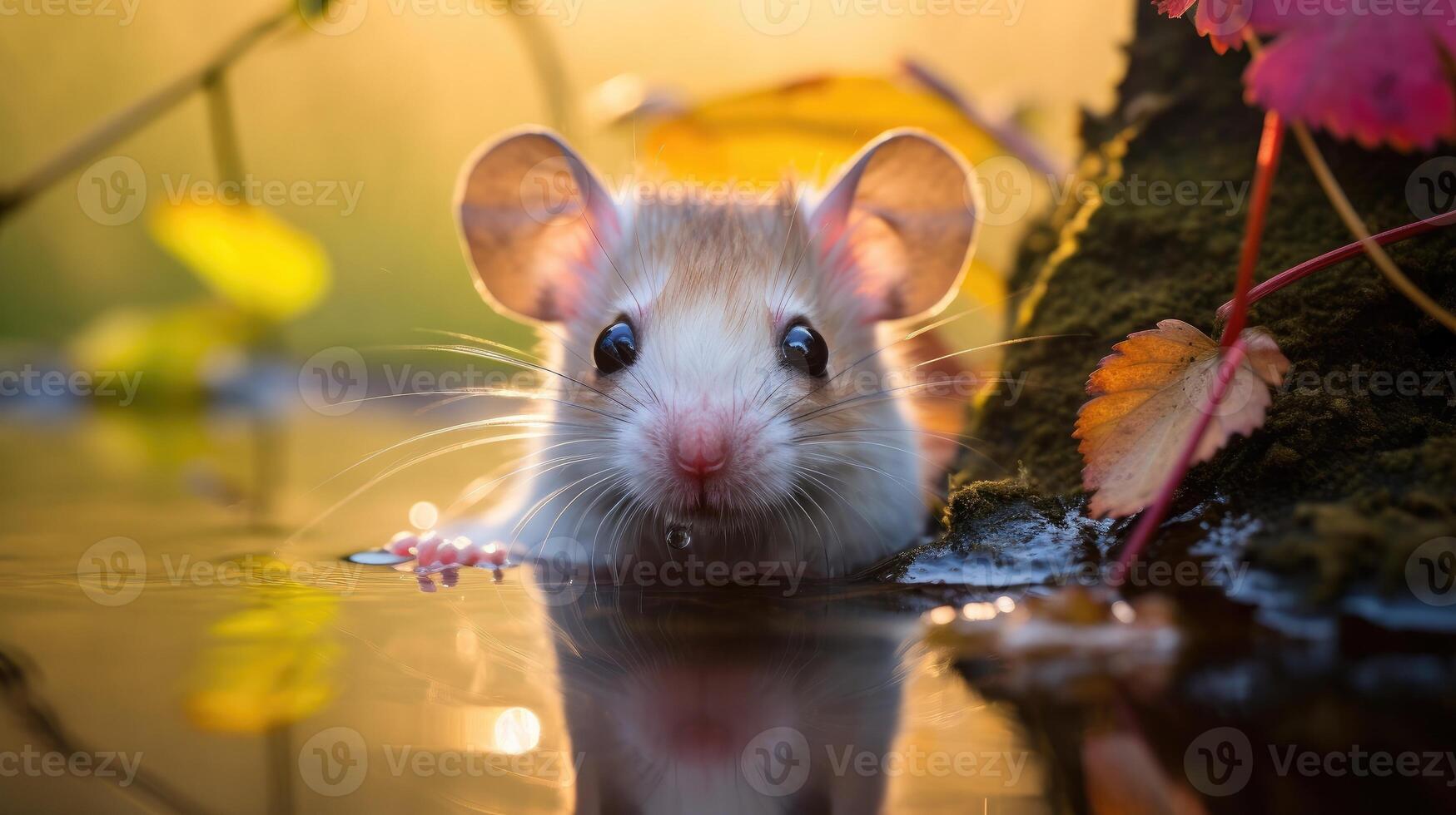 AI generated mouse with eyes twice as big, adorned in rainbow colors on both sides, Ai Generated. photo