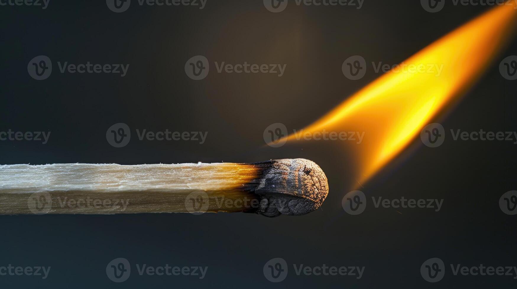 AI generated Witness the fiery intensity of a burning wooden match against a black background, a captivating and dramatic scene. Ai Generated. photo