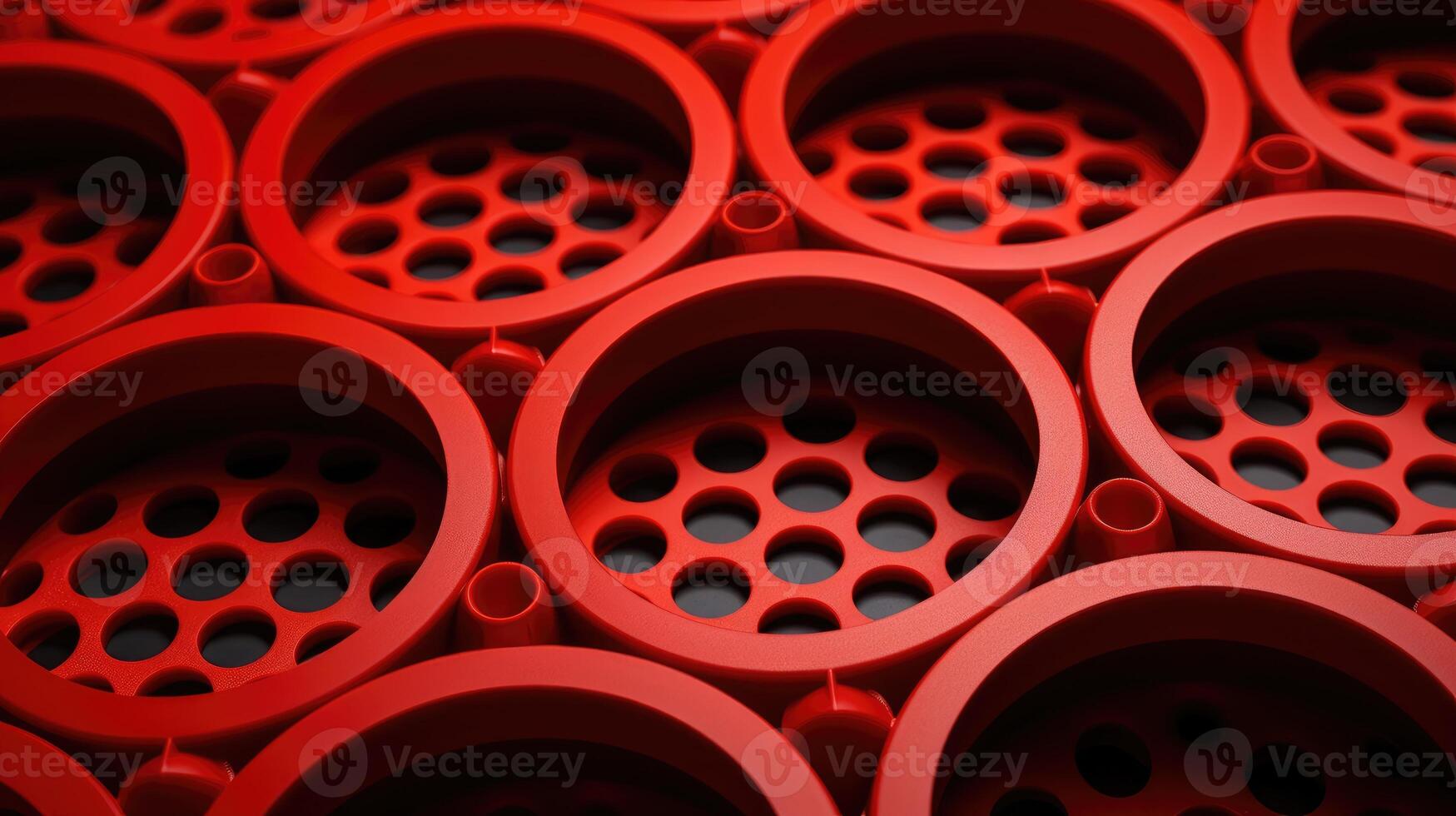 AI generated Bold red construction plate adorned with striking black circles, a dynamic and vibrant design. Ai Generated. photo