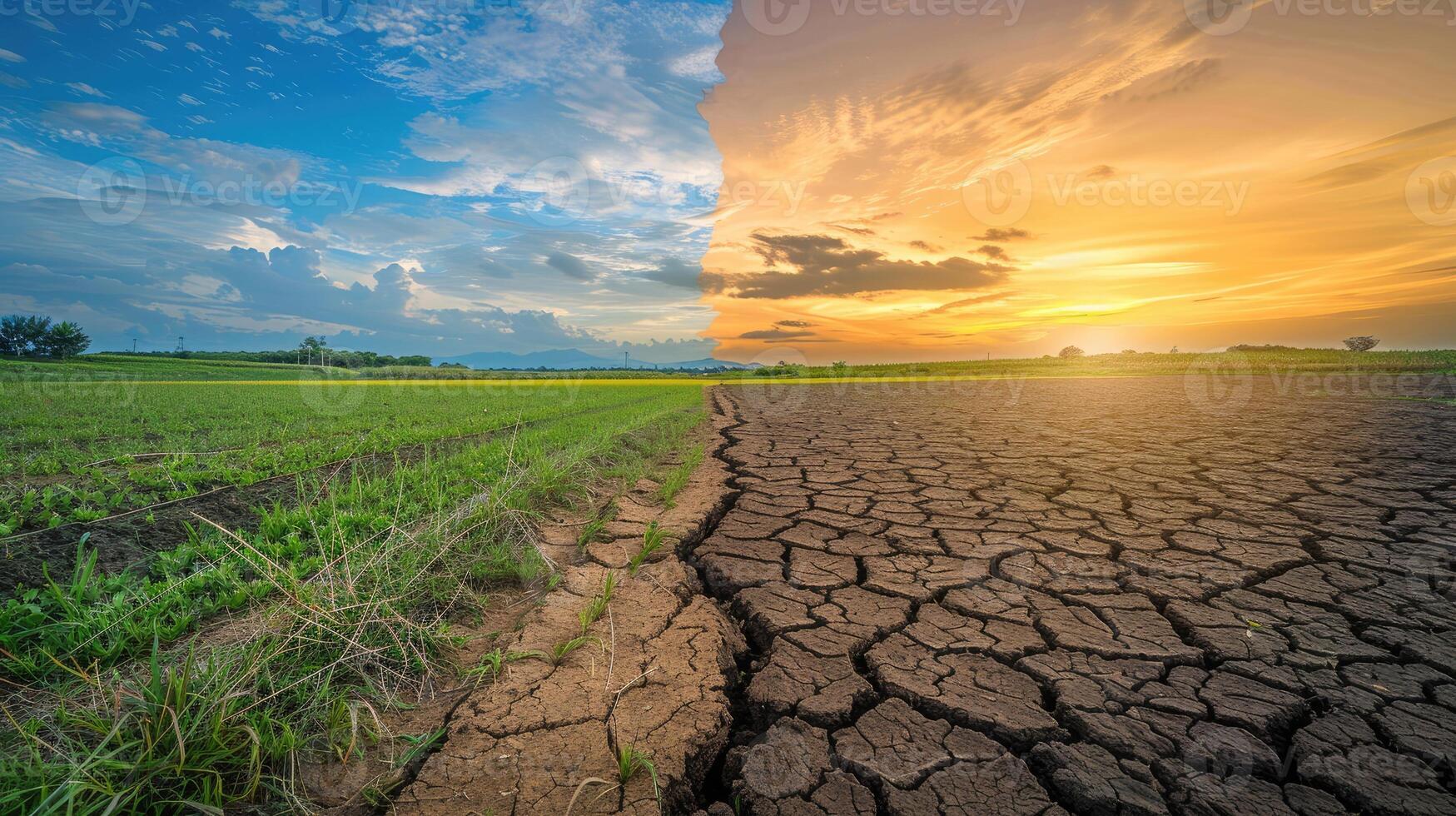 AI generated Witness the journey of climate change from drought to green growth, a visual narrative of resilience and hope. Ai Generated. photo