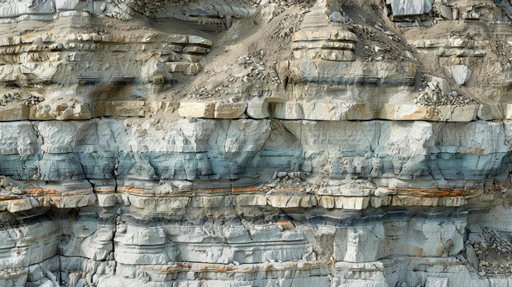 AI generated Explore the detailed texture of a layered sediment in a flat composition, Ai Generated. photo