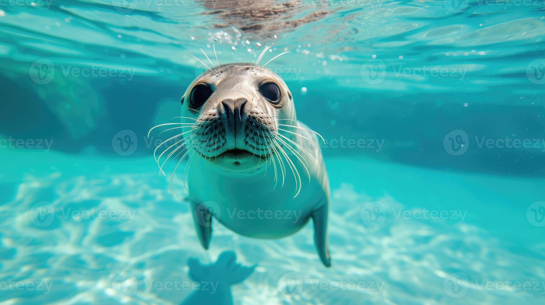 AI generated Hilarious underwater scene seal in pool plays deep dive action, Ai Generated. photo