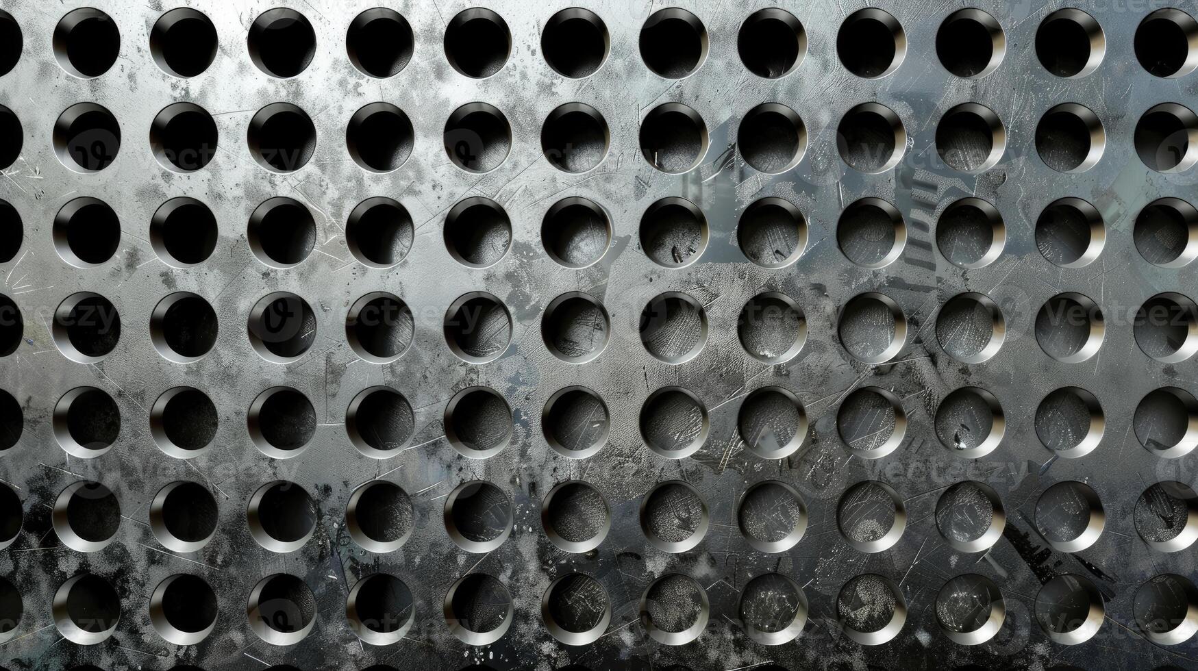 AI generated Abstract stainless steel checker plate with round hole punch, a rugged and industrial background. Ai Generated. photo