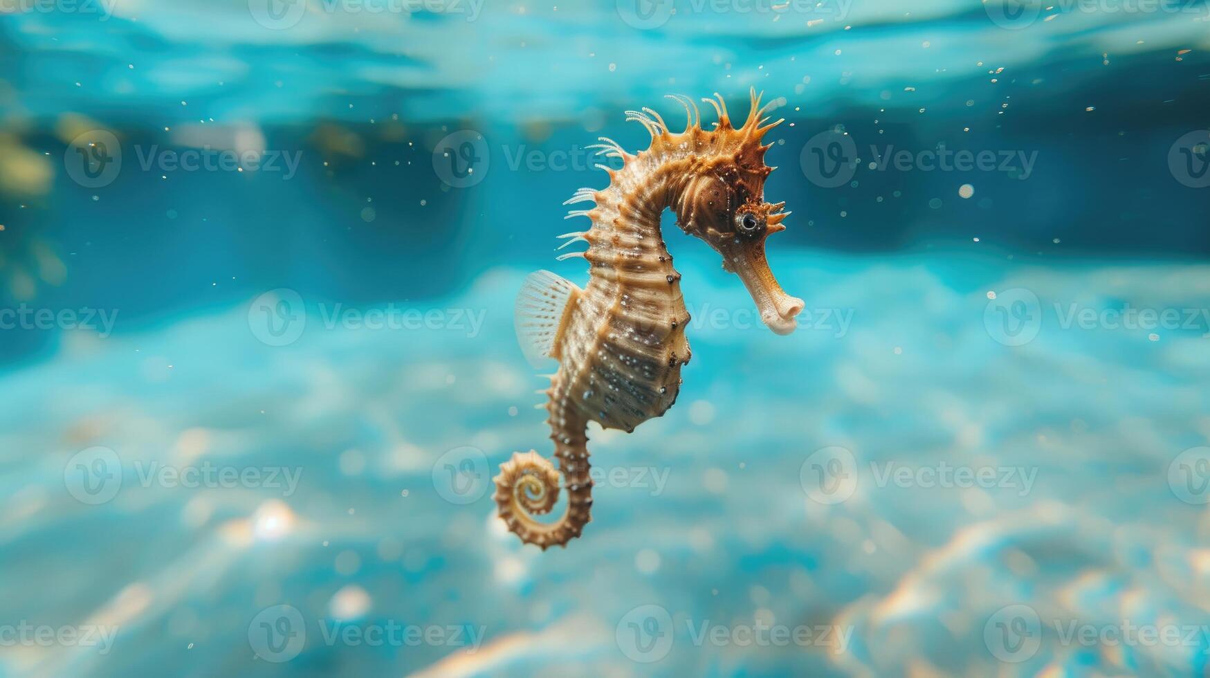 AI generated Hilarious underwater scene sea horse in pool plays deep dive action, Ai Generated. photo