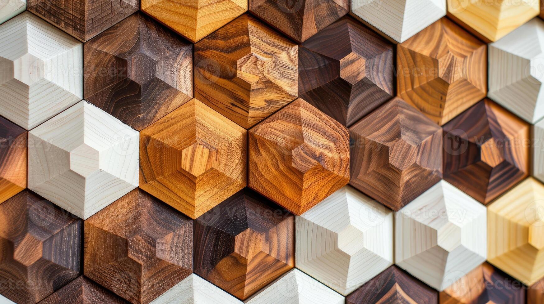 AI generated Front view of a geometric fall crafted from 3D wooden hexagons, Ai Generated. photo