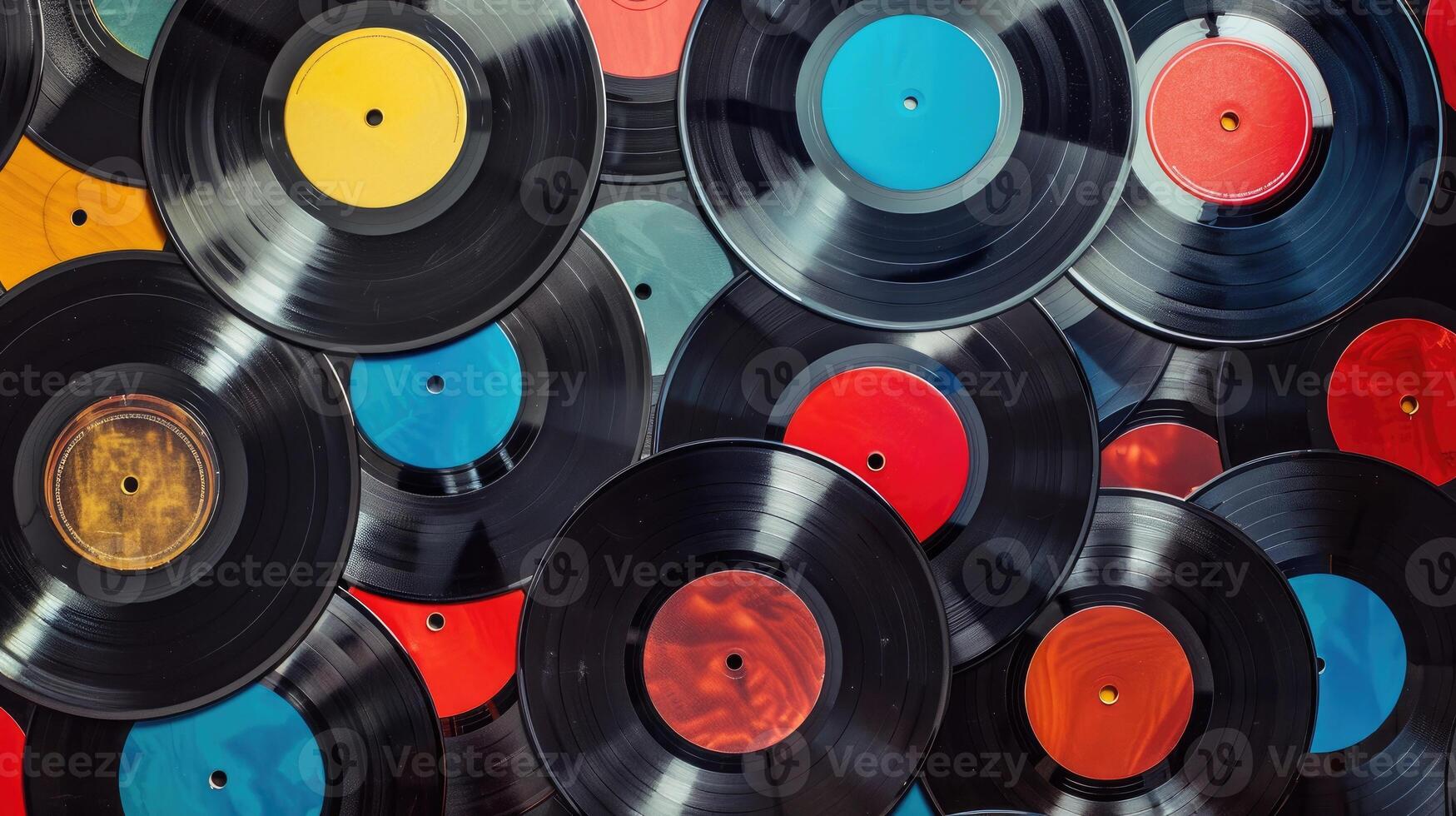 AI generated Retro vintage background crafted from colorful vinyl records, Ai Generated. photo