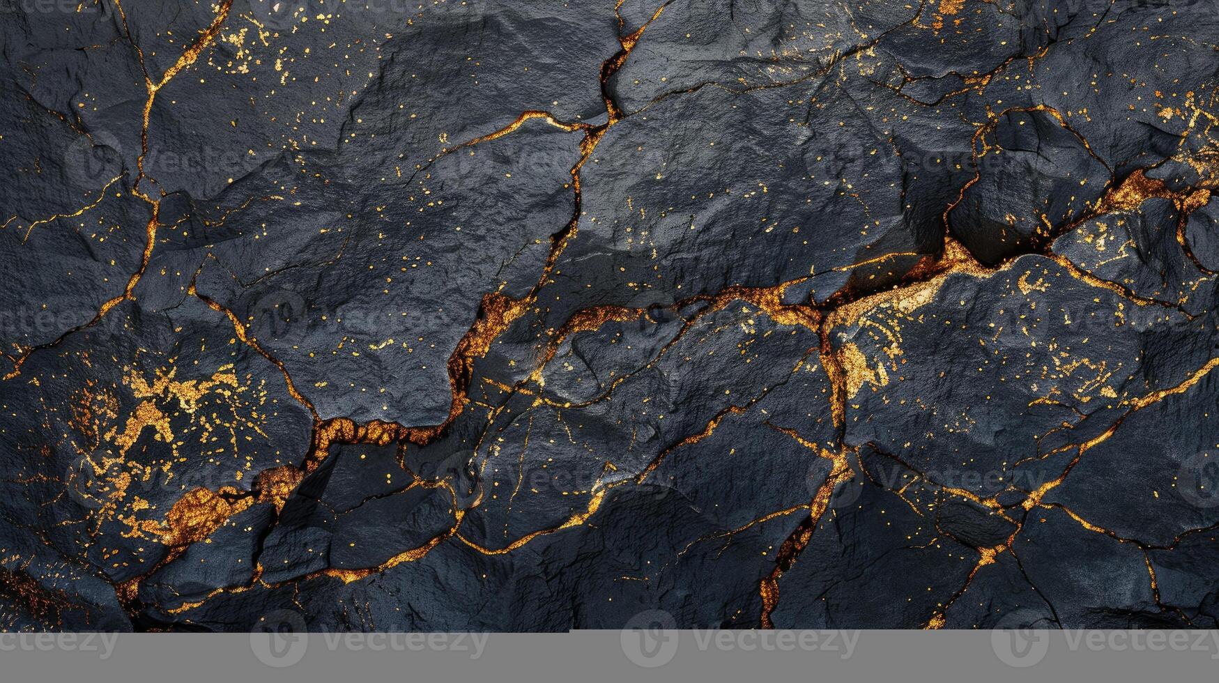 AI generated Rough mountain surface with cracks, a black and gold rock texture, Ai Generated. photo