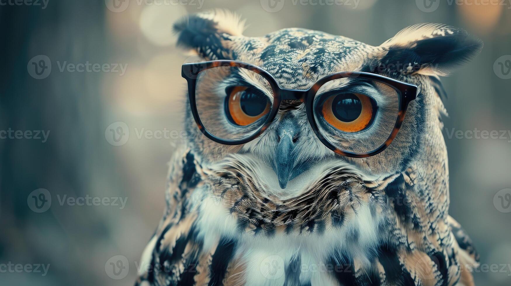 AI generated A funny portrait captures an owl wearing glasses, adding a whimsical touch to its wise demeanor, Ai Generated photo