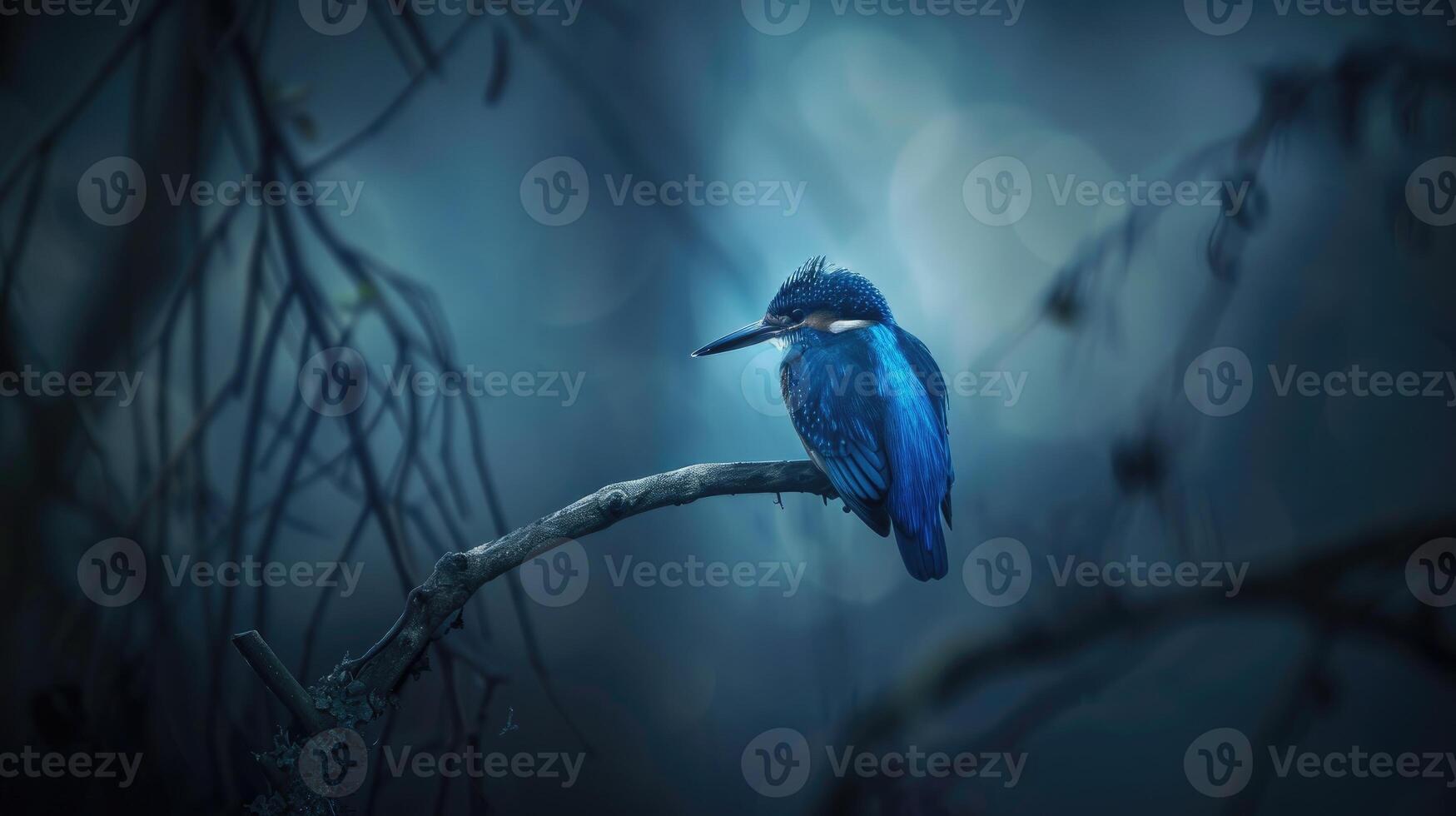 AI generated A kingfisher bird majestically perched on a branch, a stunning display of nature's elegance, Ai Generated. photo