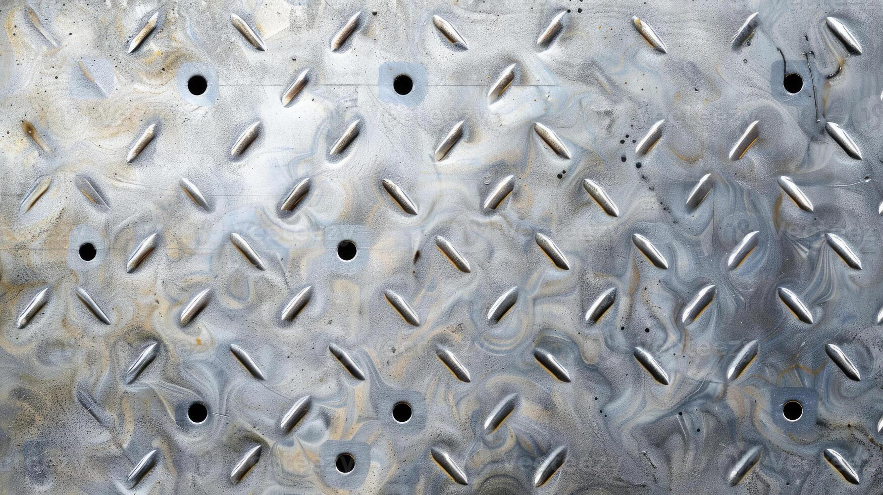 AI generated Abstract stainless steel checker plate with round hole punch, a rugged and industrial background. Ai Generated. photo