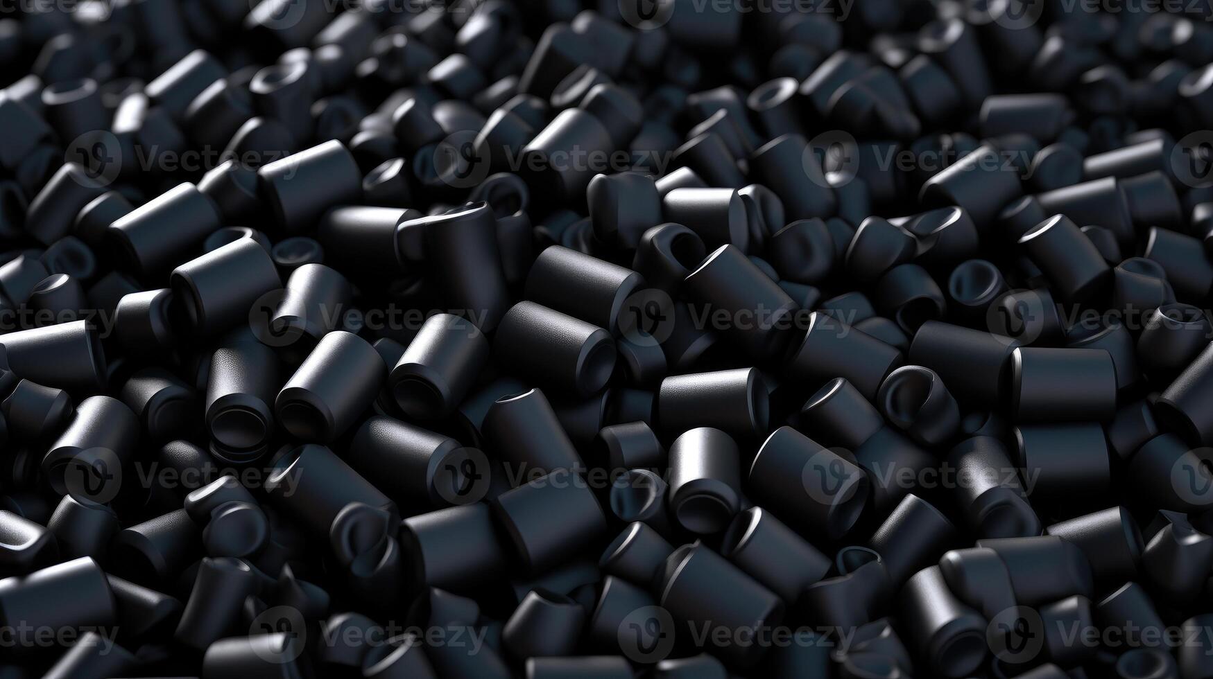 AI generated Detailed 3D illustration capturing the texture of black plastic pellets, a polymer resin. Ai Generated. photo