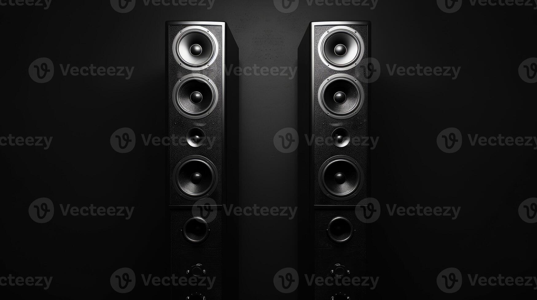 AI generated two speakers stand on a black background with free space. Ai Generated. photo