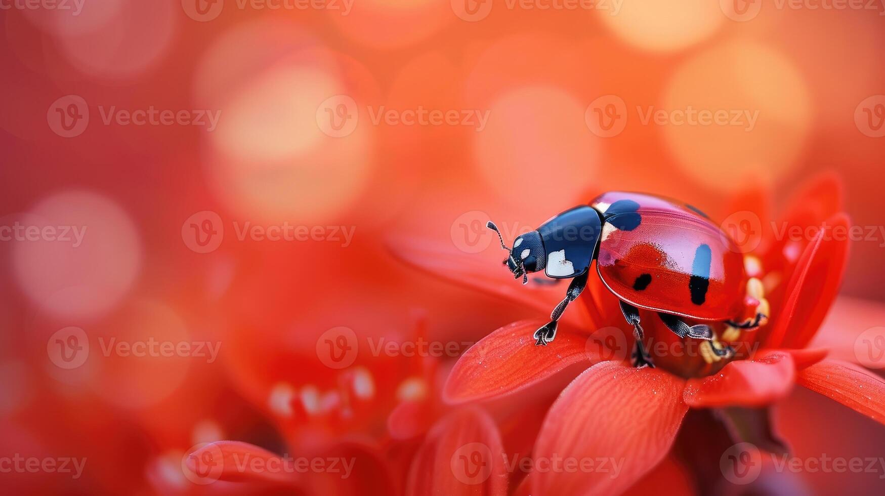 AI generated Vibrant ladybug on a red flower petal, a burst of nature's lively harmony, Ai Generated. photo