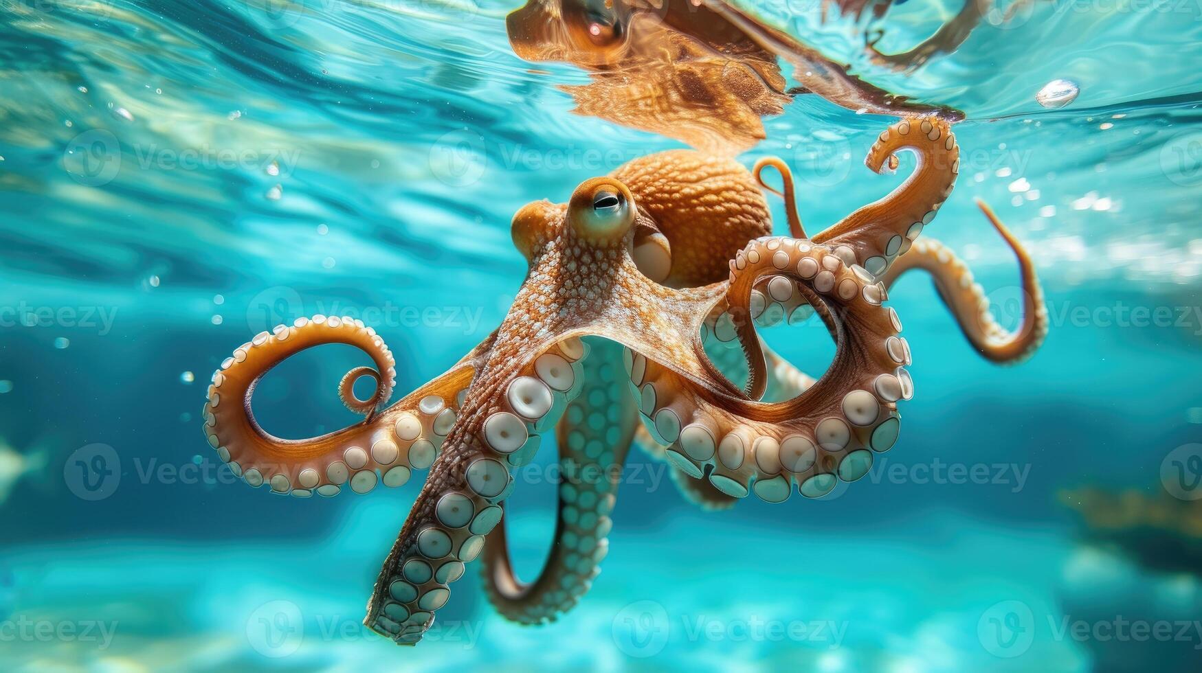 AI generated Hilarious underwater scene octopus in pool plays deep dive action, Ai Generated. photo