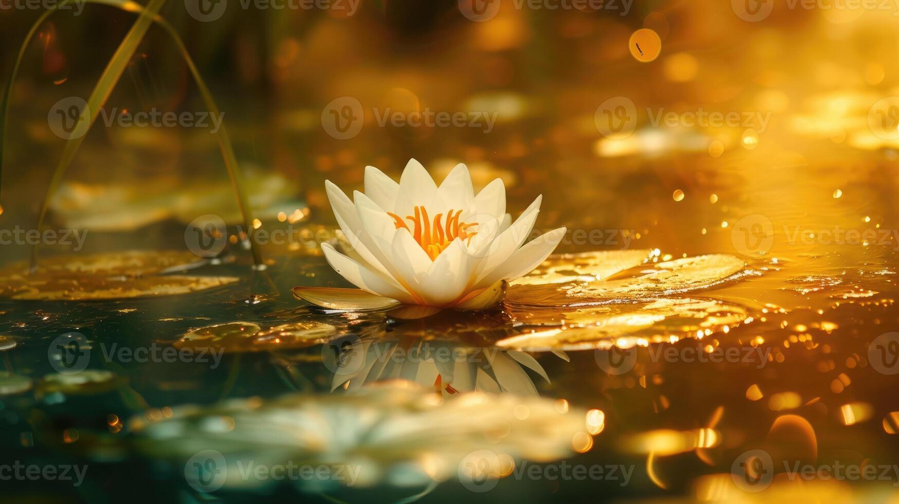 AI generated Elegant water lilies grace the pond, their pristine beauty unfolding. A tranquil oasis. Ai Generated photo
