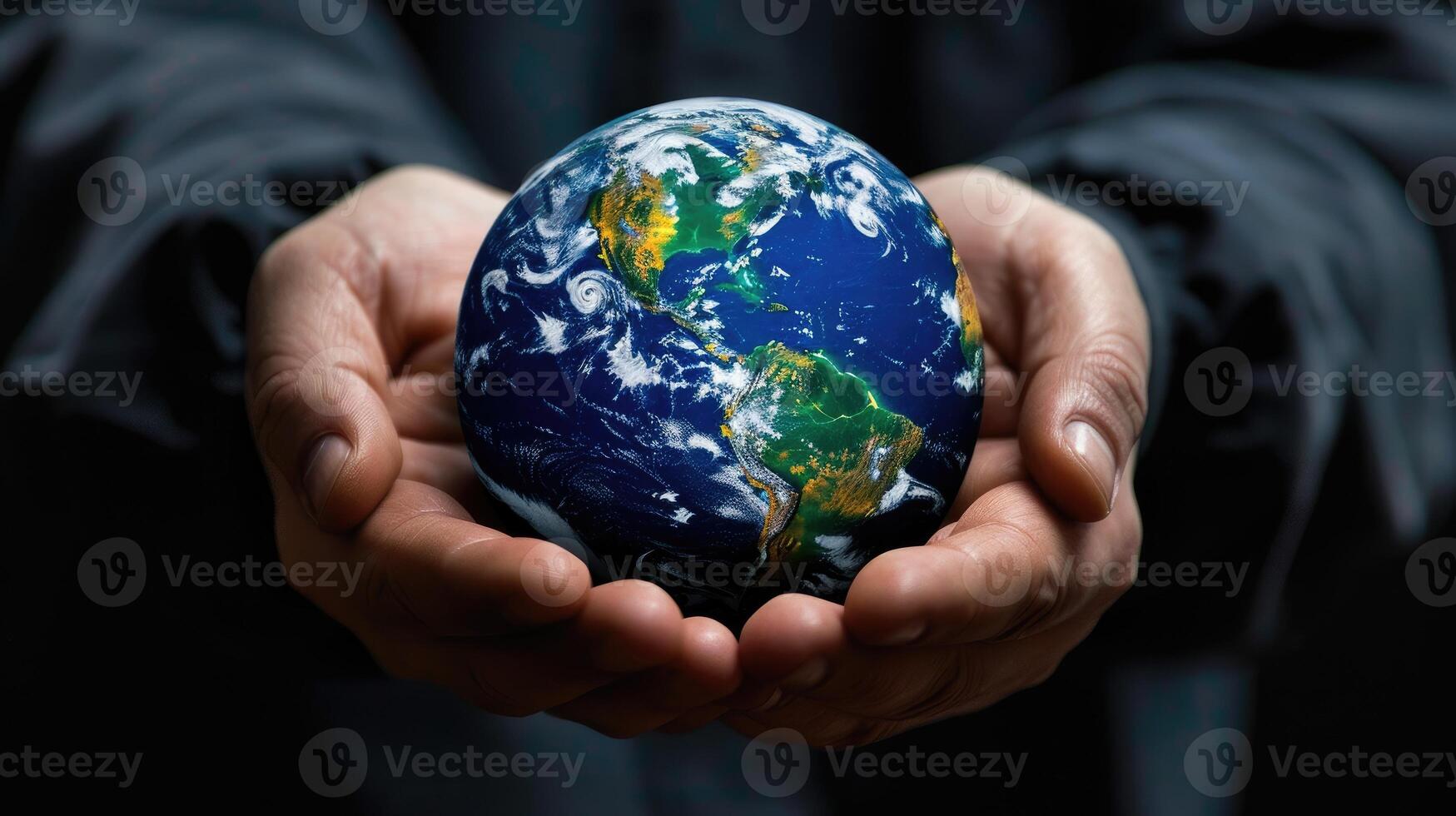 AI generated Individual holding a globe, symbolizing global awareness and connection, Ai Generated photo