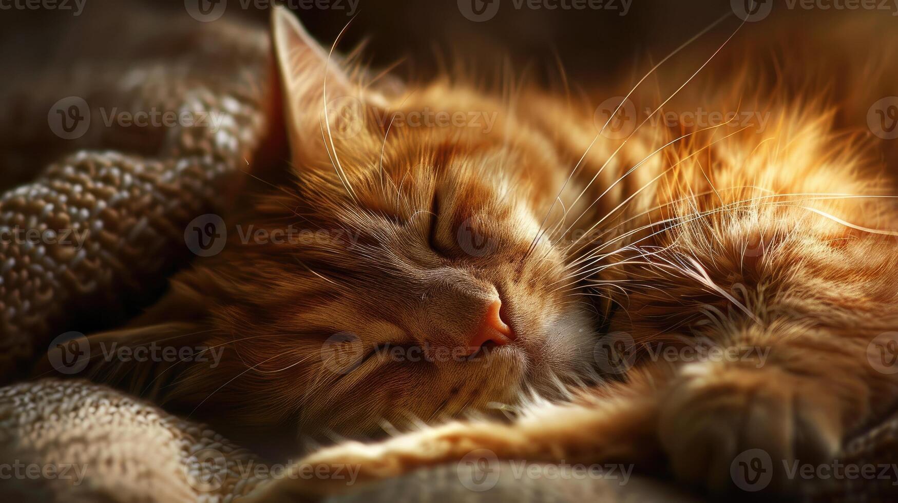 AI generated Ginger cat peacefully asleep, Ai Generated photo