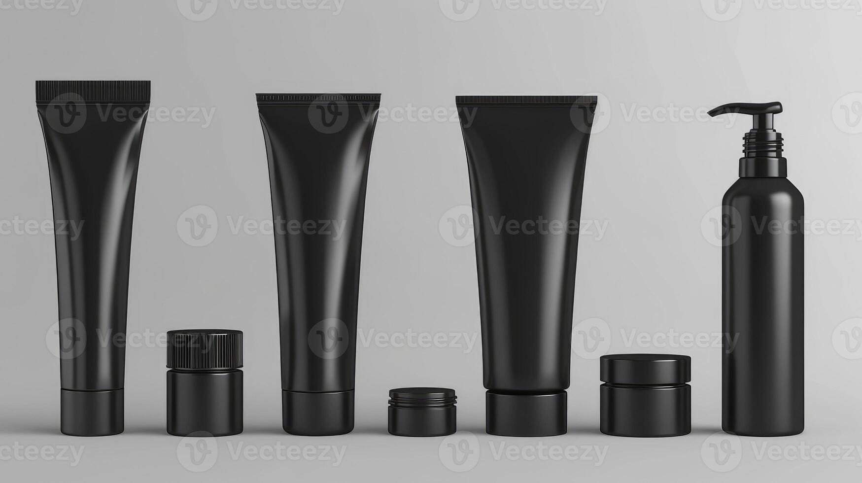 AI generated Vector set of empty and clean black plastic cosmetic containers tube for cream, Ai Generated photo