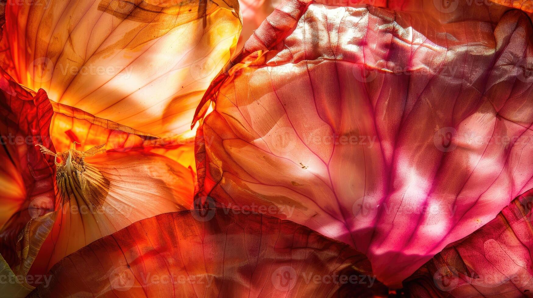 AI generated Backlit red onion skin reveals intricate lines and natural patterns, Ai Generated. photo