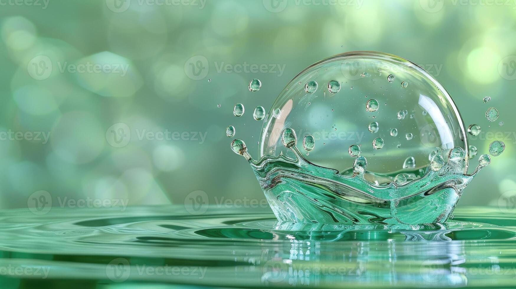 AI generated Artificial reflection of fluid green hydrogen water element bubbles, showcasing innovative technology. Ai Generated. photo