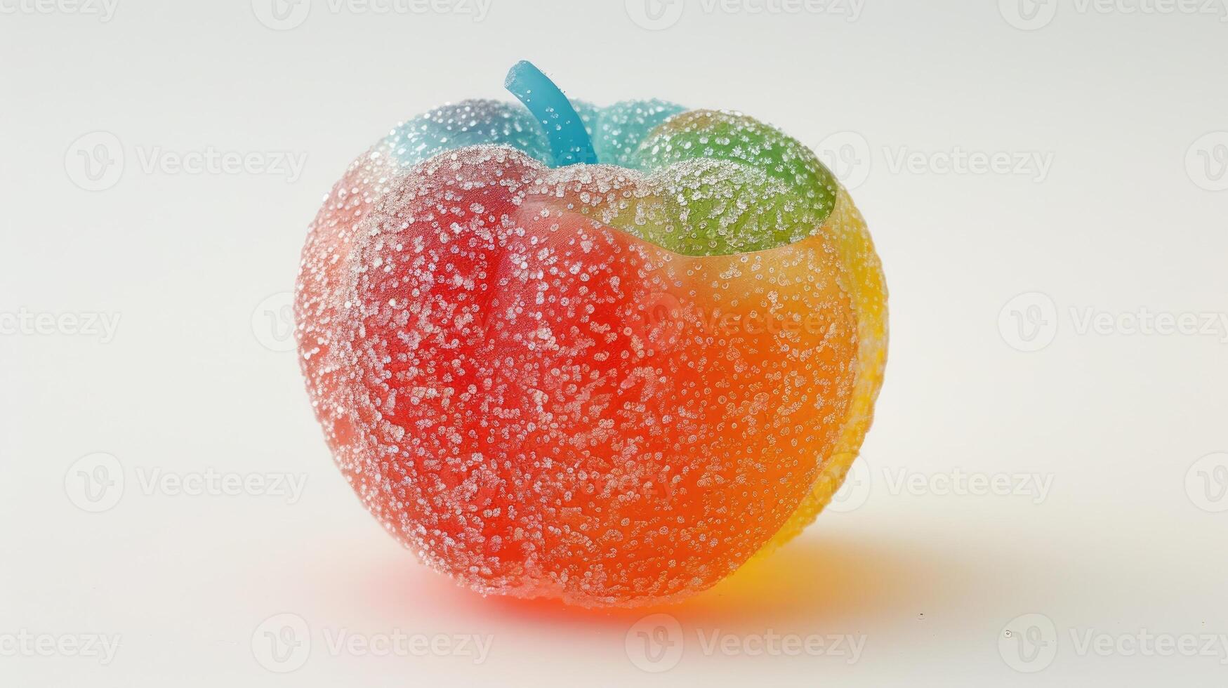 ai generado realista pegajoso caramelo parecido a un manzana, presentando Tres colores, elástico textura, y azúcar espolvorear, ai generado foto