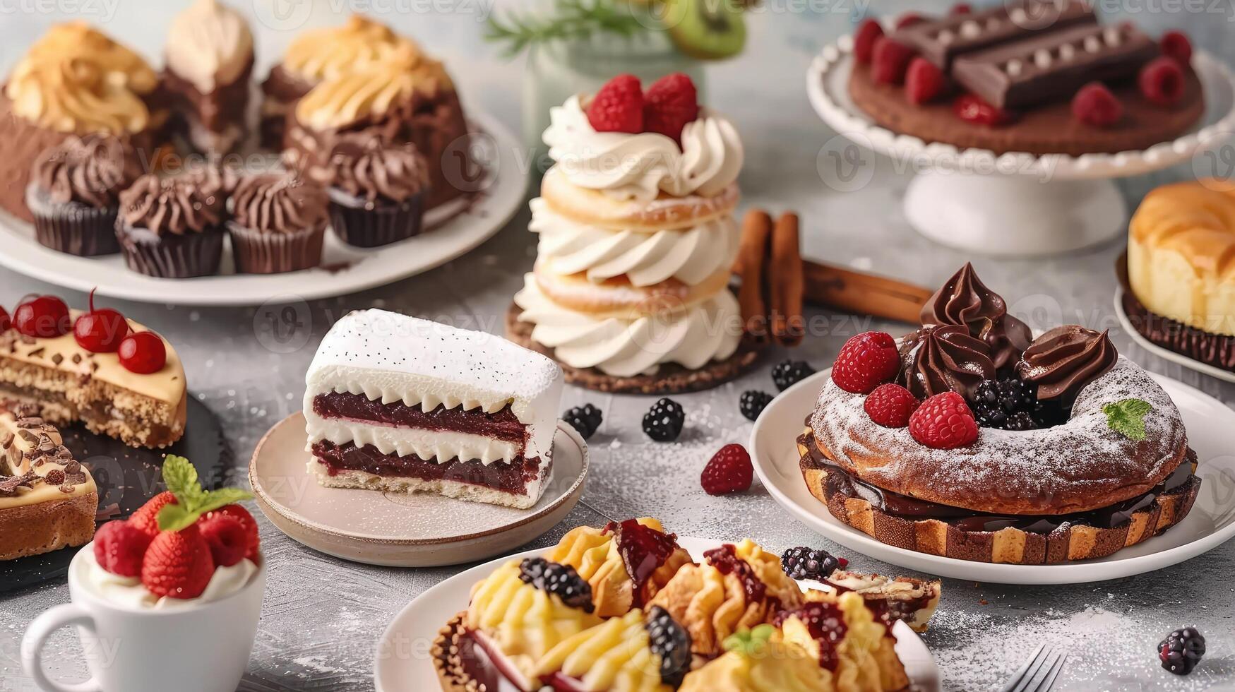 AI generated Indulge in a delicious pastry selection, celebrating gourmet indulgence and culinary delight, Ai Generated photo