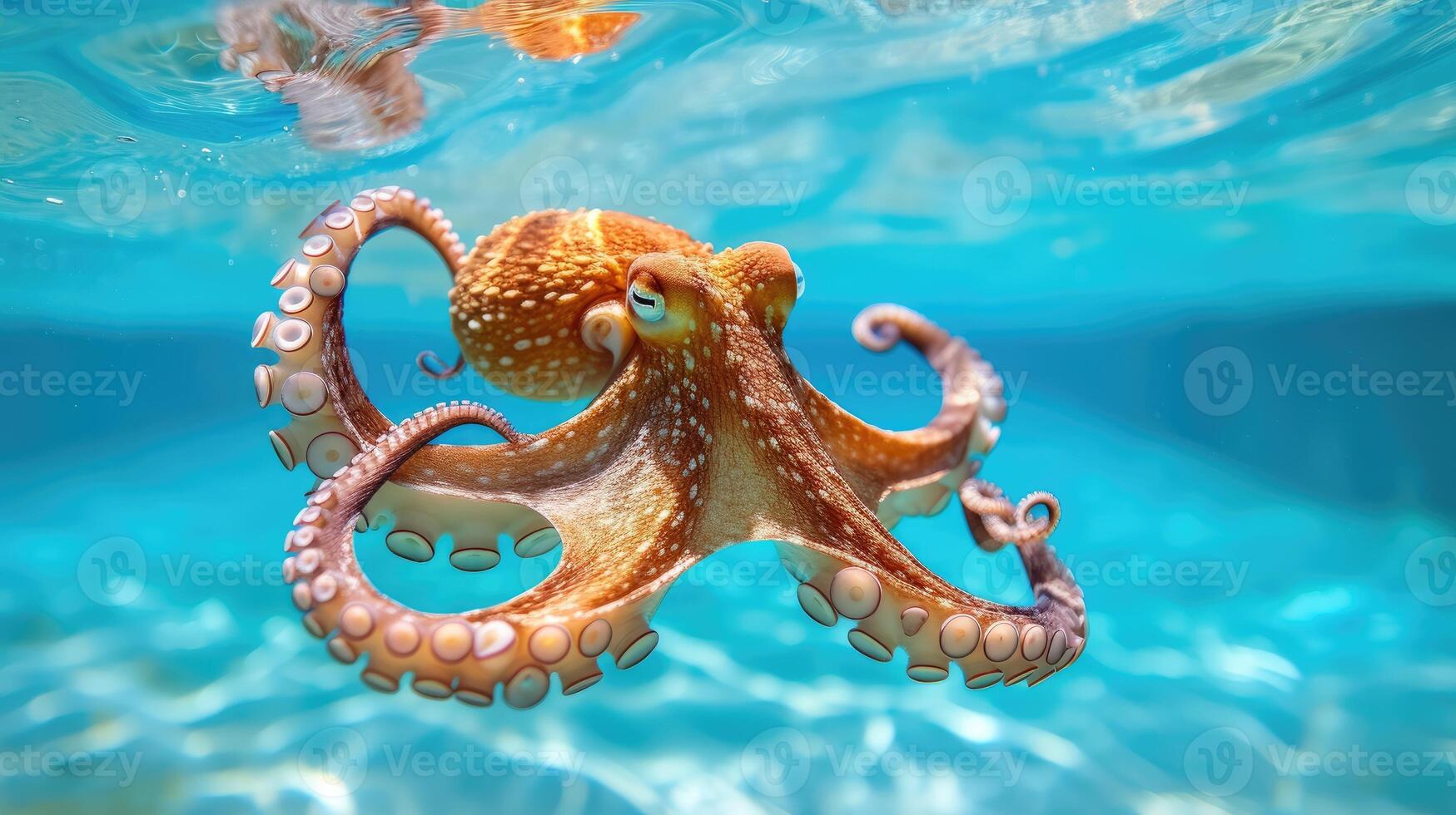 AI generated Hilarious underwater scene octopus in pool plays deep dive action, Ai Generated. photo