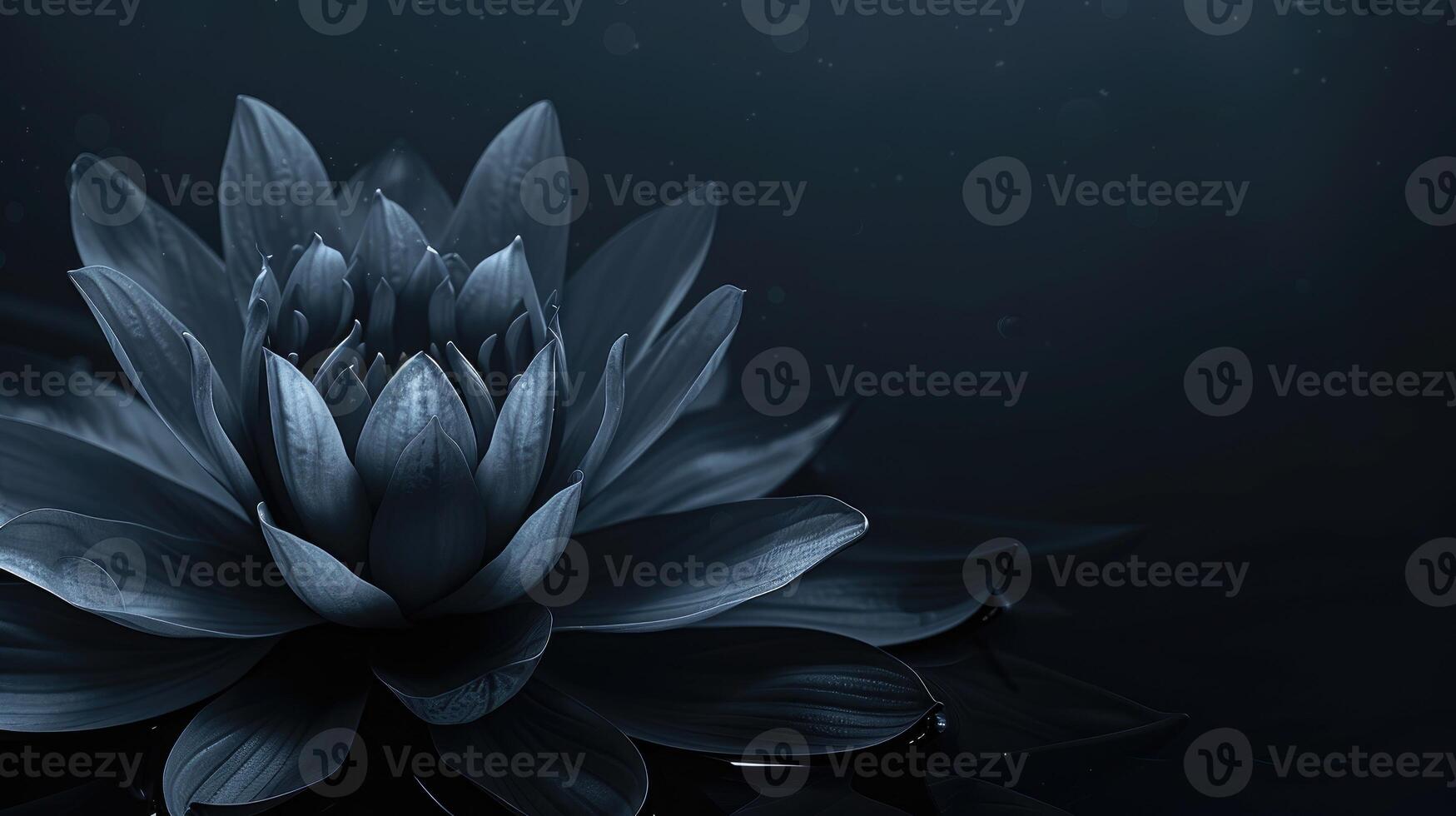 AI generated Zen lotus flower background with ample space for text, featuring dark colors for a calming ambiance. Ai Generated. photo