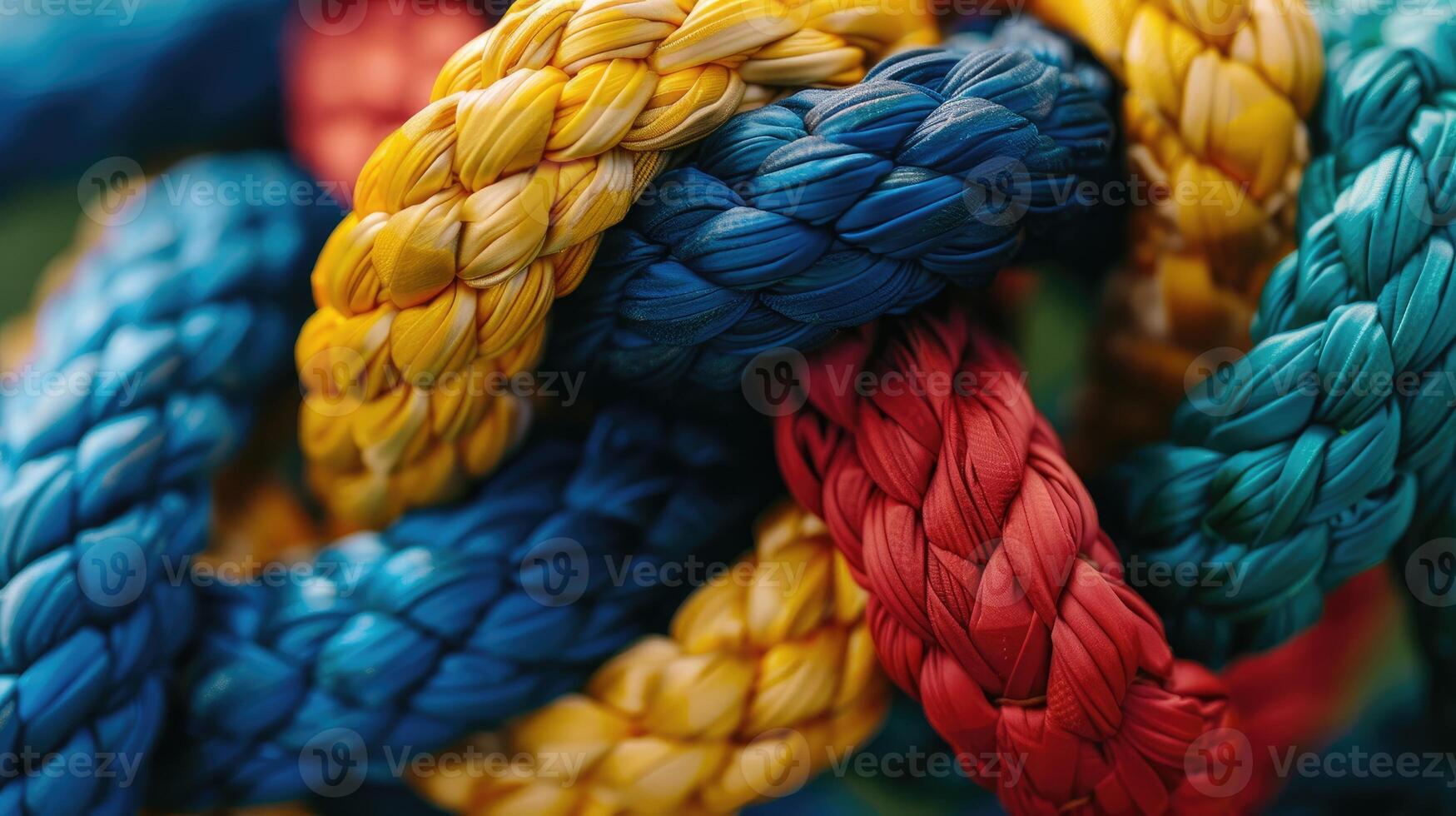 AI generated Different ropes intricately woven into a knot, a visual metaphor for teamwork and collaboration. Ai Generated. photo