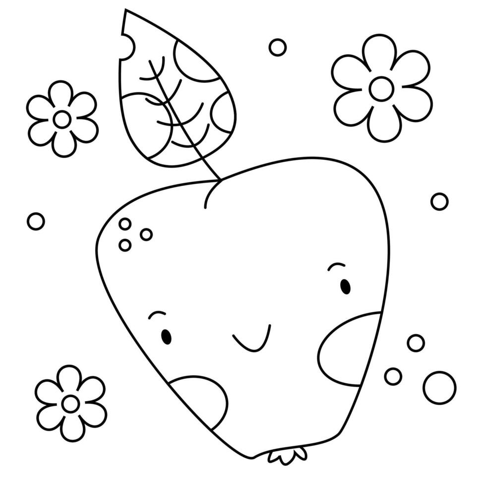Vector funny apple colouring page for kids