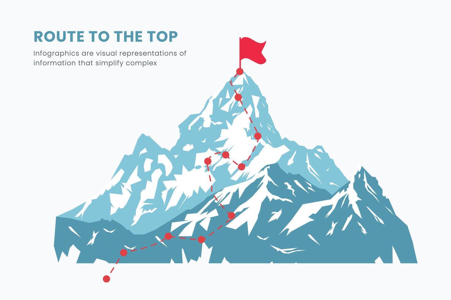 Route to the Top of the Mountain Infographic Design, Business Strategy, and Target. climbing route to the goal. Vector illustration flat design.