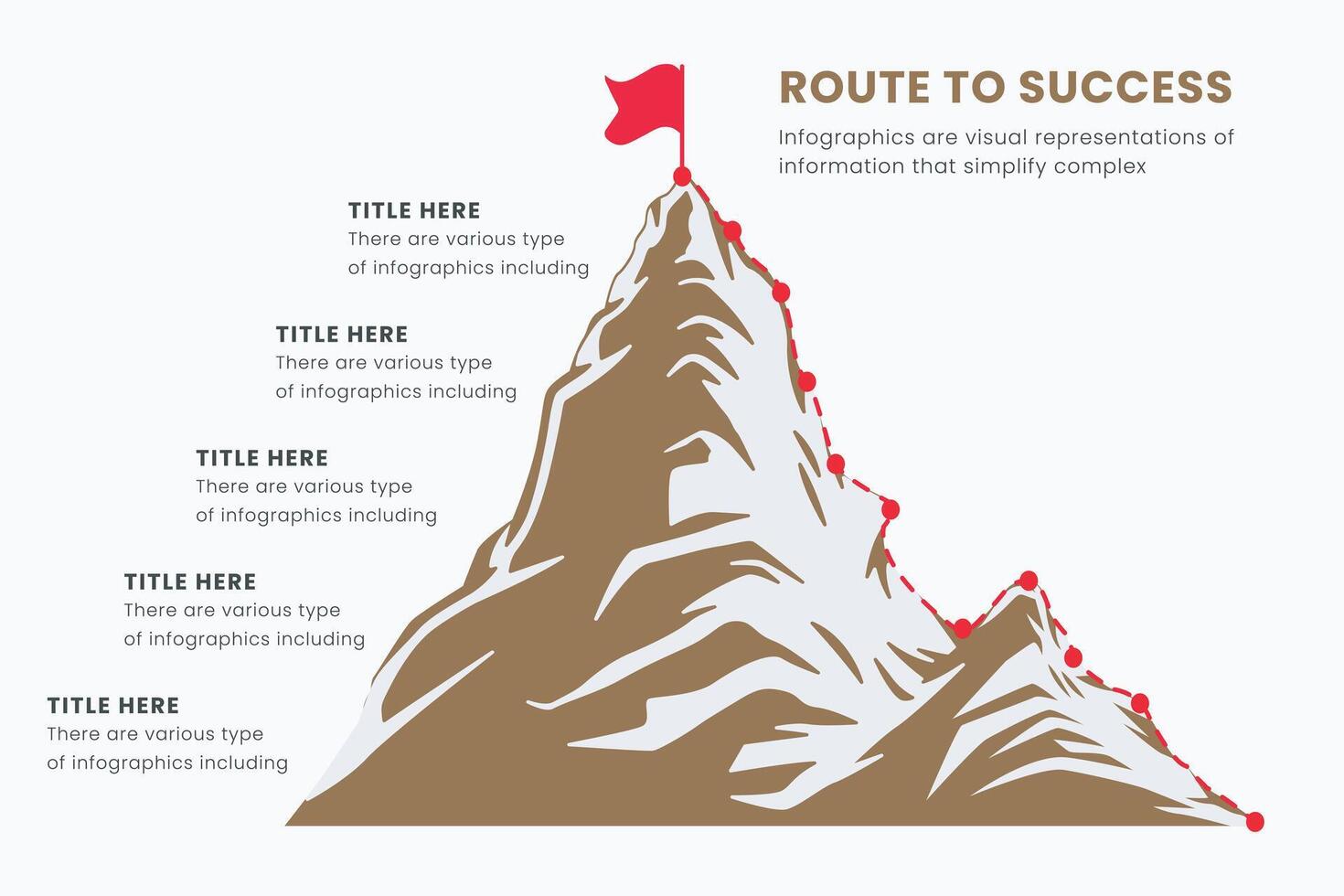 Route to the Top of the Mountain Infographic Design, Business Strategy, and Target. climbing route to the goal. Vector illustration flat design.